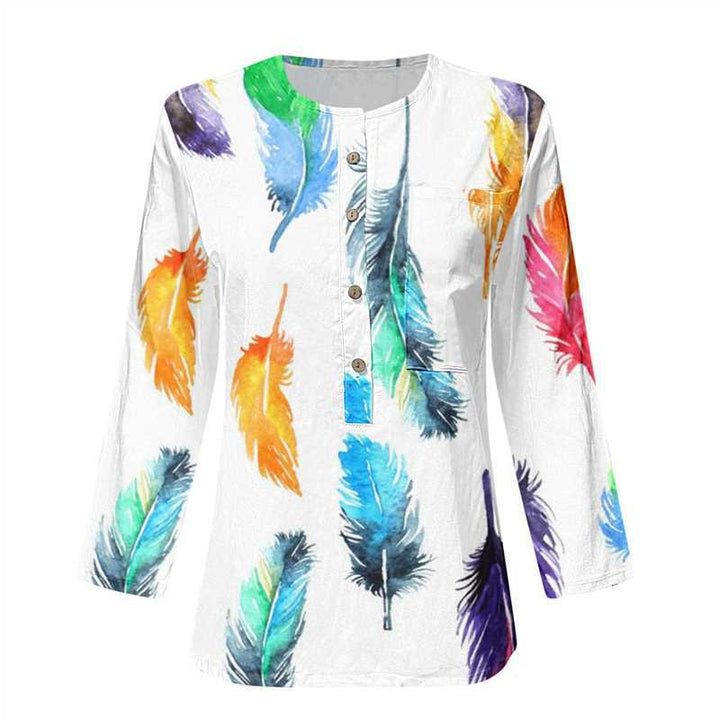 Damen Lange Ärmel Bluse mit Knopfleiste und Blumenmuster Drune