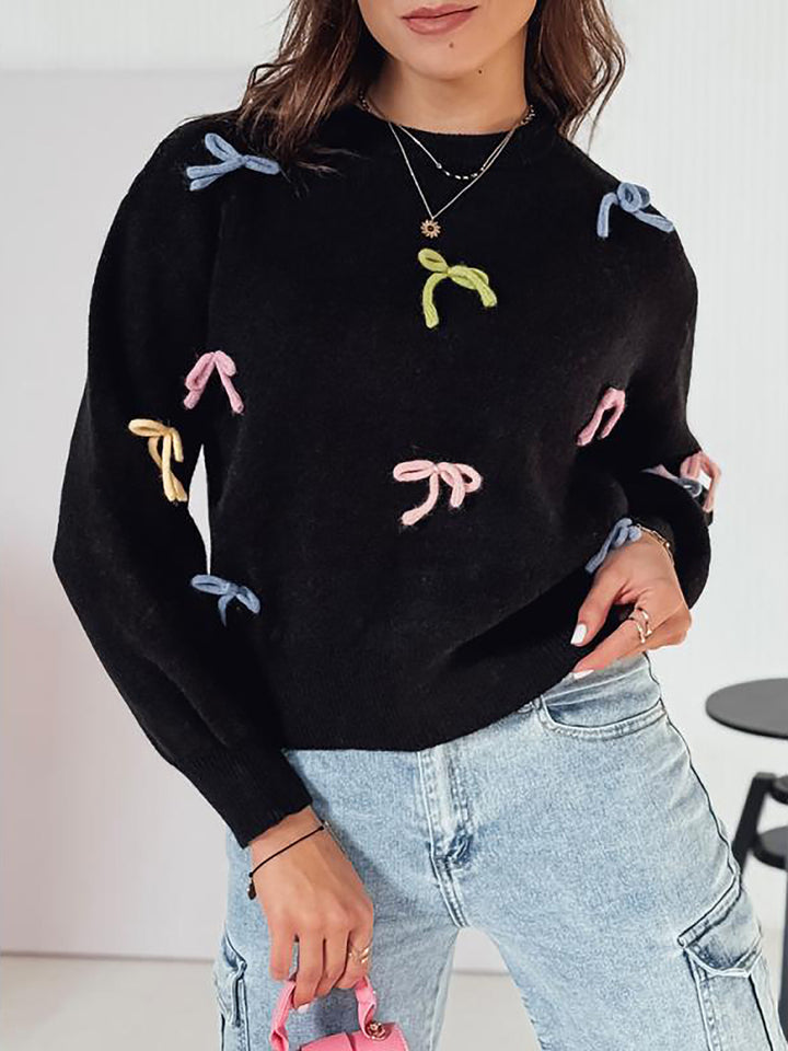 Damen Strickpullover mit verspielten Schleifenapplikationen und lässigem Schnitt Drune