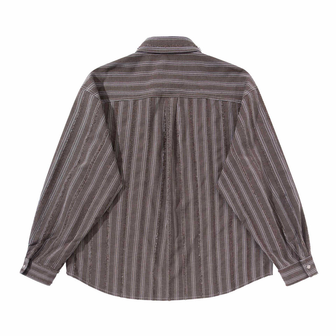 Herren lockeres gestreiftes Overshirt im Hemdjacken‑Stil mit Brusttaschen und abgerundetem Saum Drune