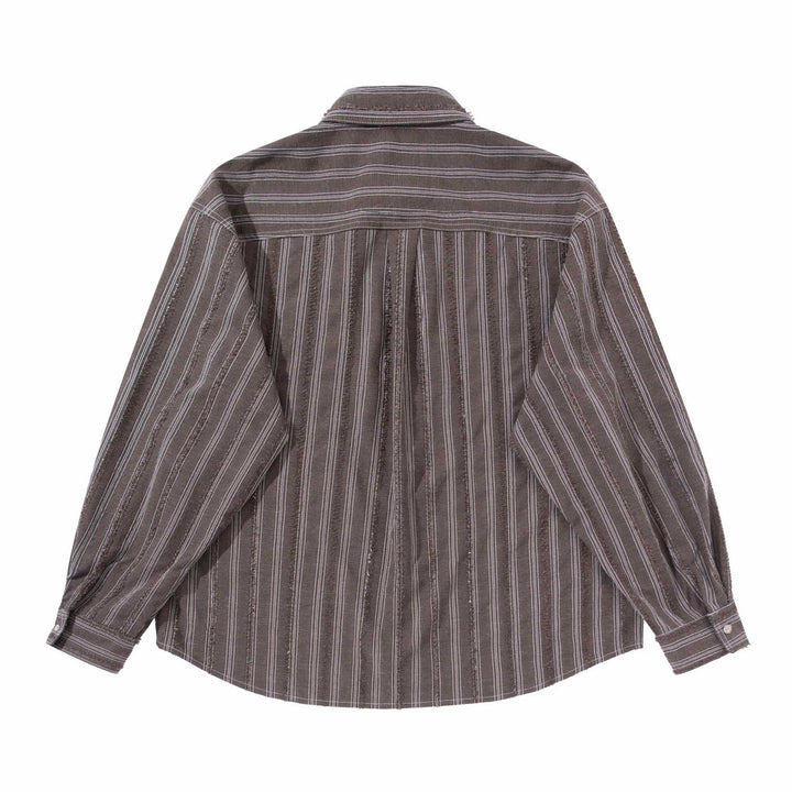 Herren lockeres gestreiftes Overshirt im Hemdjacken‑Stil mit Brusttaschen und abgerundetem Saum Drune