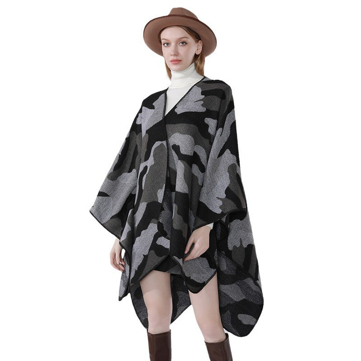 Damen Oversize-Cape mit Camouflage-Jacquard, offener Kimono-Fall und Ziernaht Drune