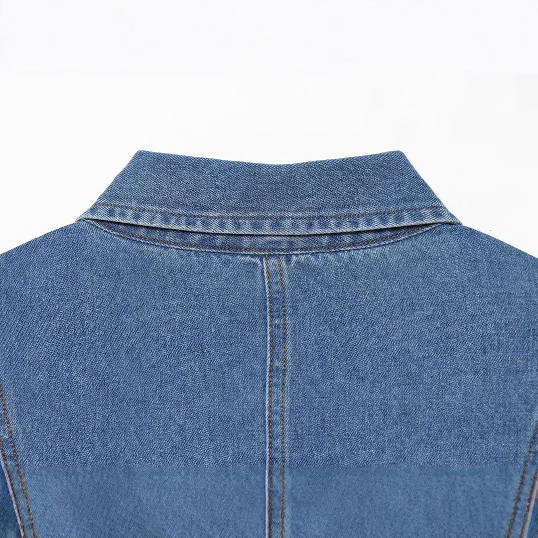 Damen Denim-Hemdblusenkleid mit Taillengürtel und ausgestellter A-Linie Drune