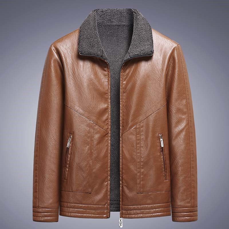 Herren Elegante Kunstlederjacke mit hohem Kragen Drune