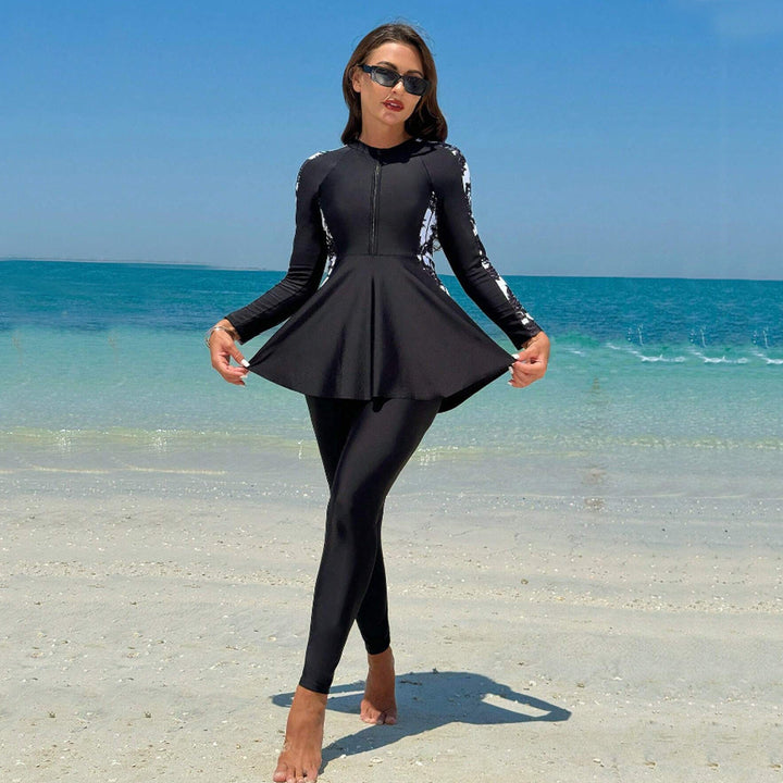 Damen Sportlicher UV-Schutz Schwimmanzug mit modischer Rüsche Drune