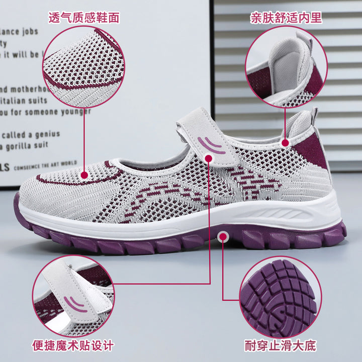 Damen Leichte Freizeitschuhe mit verstellbarem Riemen und atmungsaktivem Netzobermaterial Drune