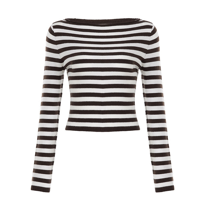 Damen Maritimes Ripp-Cropped-Top mit U-Boot-Ausschnitt Drune