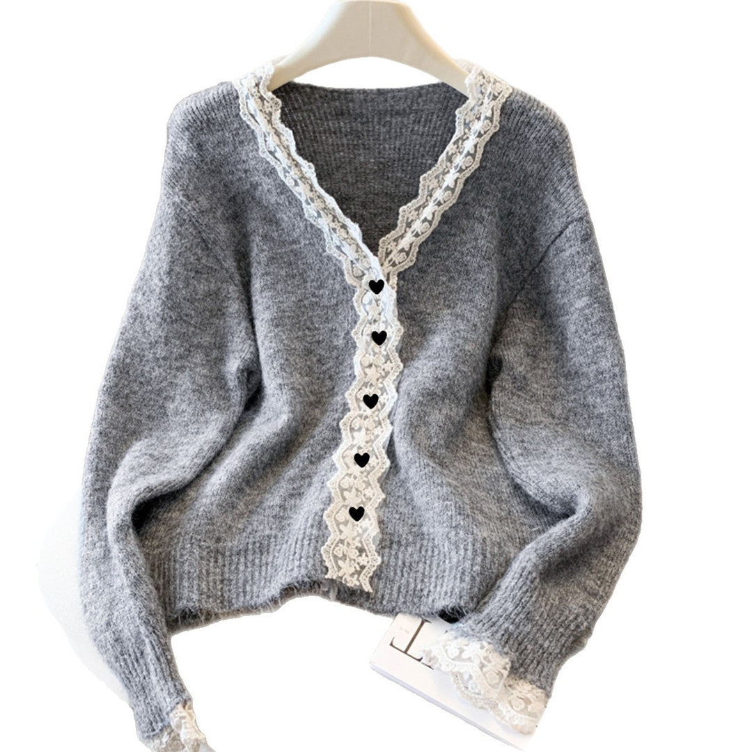 Damen Eleganter Strickpullover mit Spitzenverzierung Drune