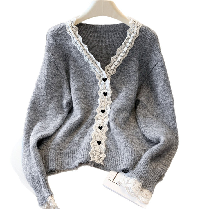 Damen Eleganter Strickpullover mit Spitzenverzierung Drune