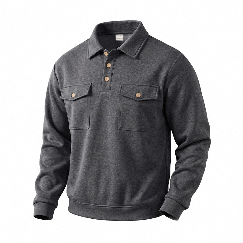 Herren Langarm-Poloshirt mit Knopfleiste und aufgesetzten Brusttaschen Drune