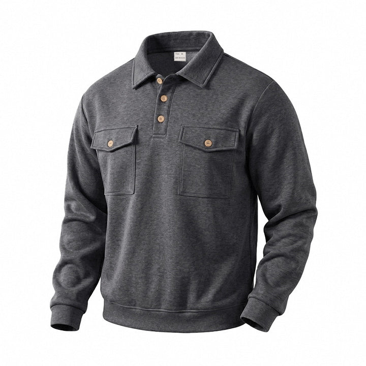Herren Langarm-Poloshirt mit Knopfleiste und aufgesetzten Brusttaschen Drune