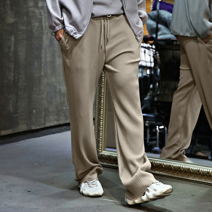 Herren Lässige gerippte Relaxhose mit weitem Bein, Tunnelzug & Eingrifftaschen Drune
