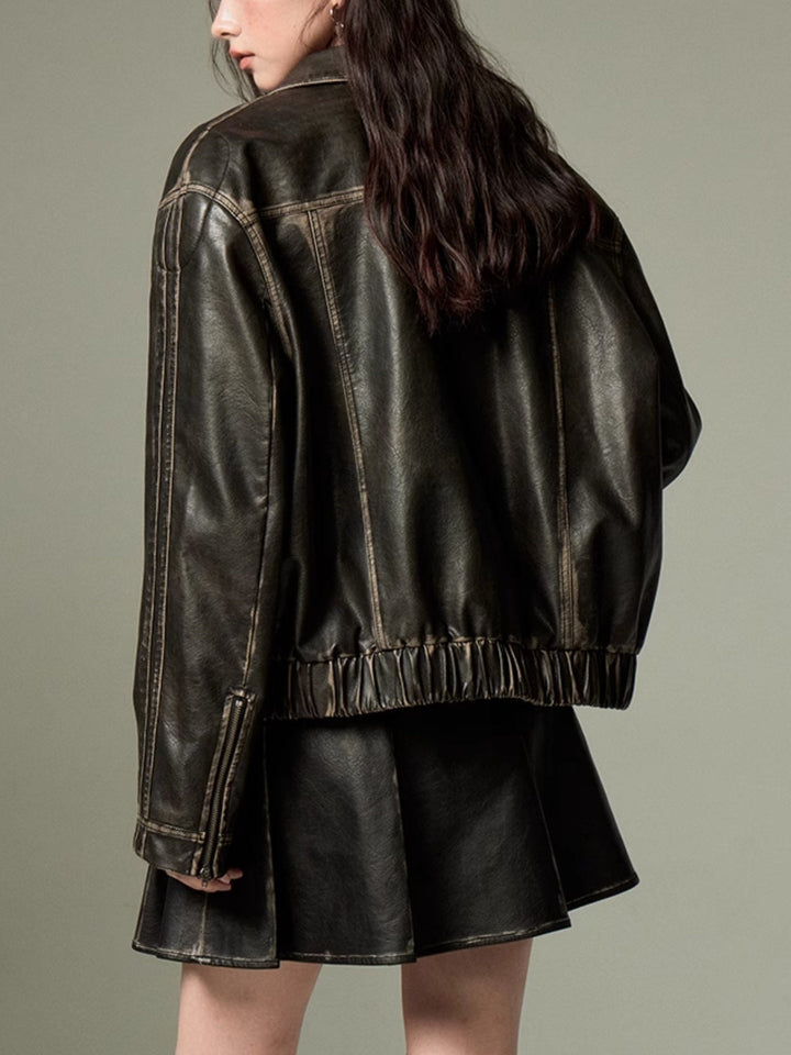 Drune | Bowknot Zip Up Lederjacke
