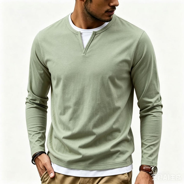 Herren Langarmshirt mit Schlitzkragen und schmaler Komfort-Passform Drune
