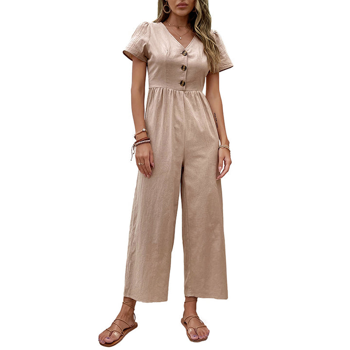 Damen Jumpsuit mit Knopfdetails und weiten Beinen Drune