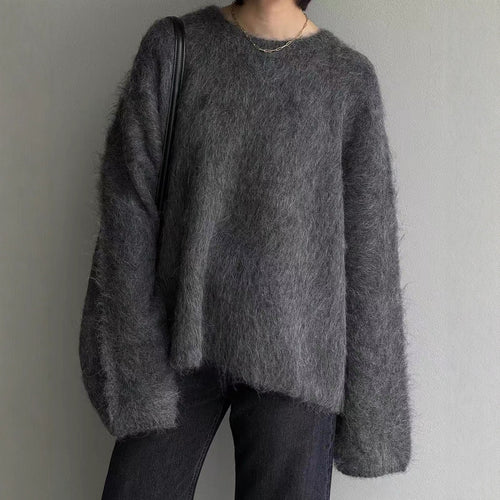 Damen Flauschiger Oversize-Pullover im Angora-Look mit kastiger Silhouette Drune
