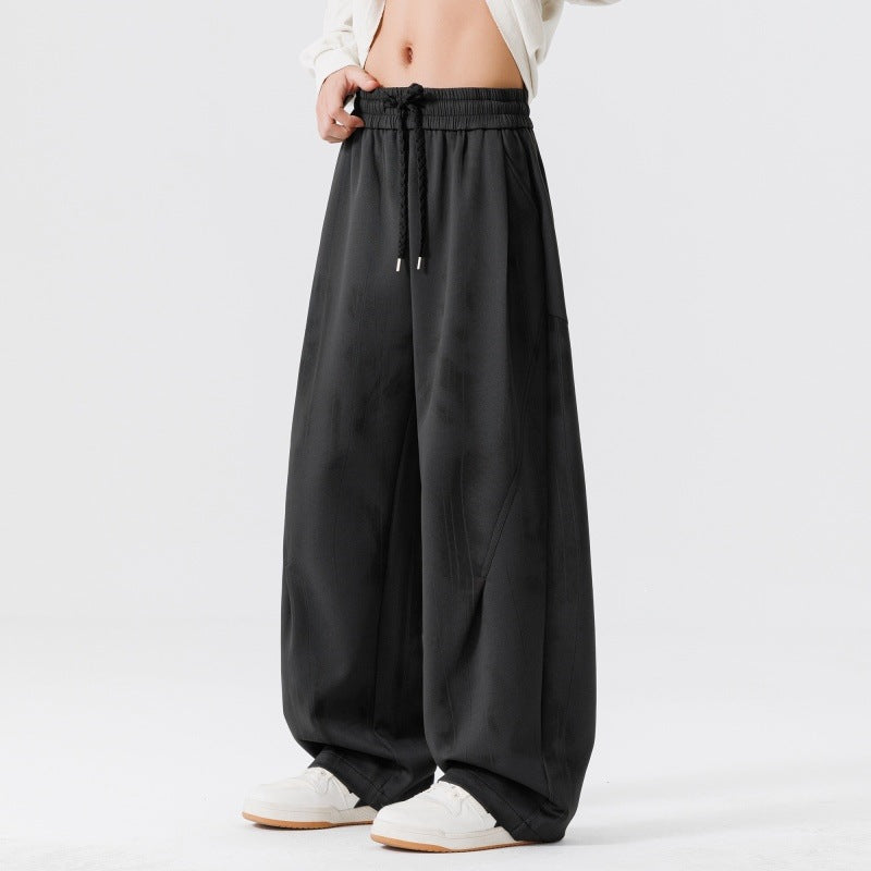 Herren Extraweite Relax-Freizeithose aus French-Terry mit Tunnelzug, Bügelfalten & Oversize-Bein Drune