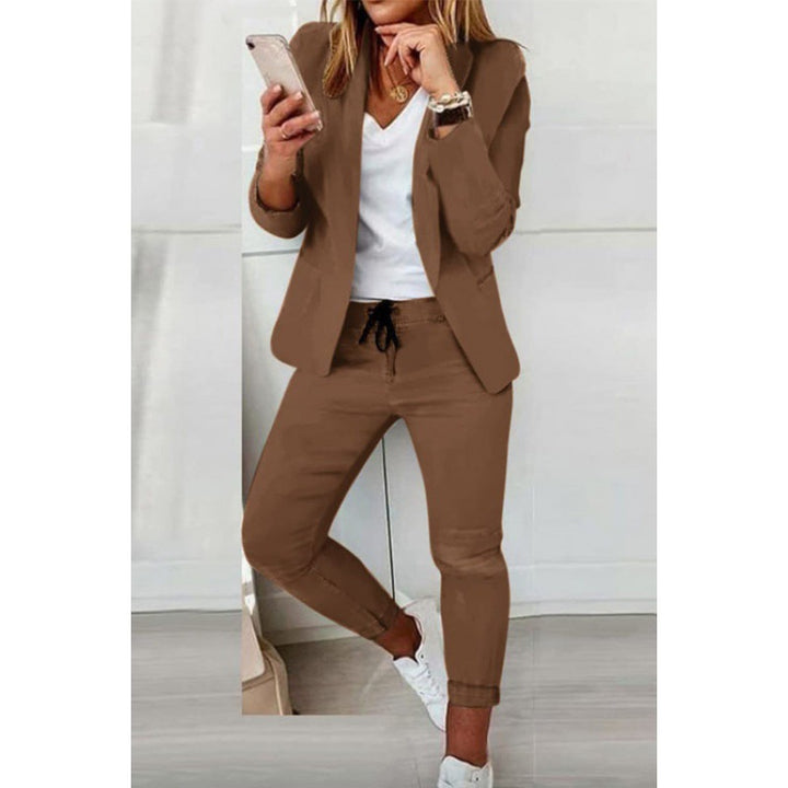 Damen Zweiteiliges Stretch-Jersey-Blazer-Set mit Kordelzug-Jogginghose Drune