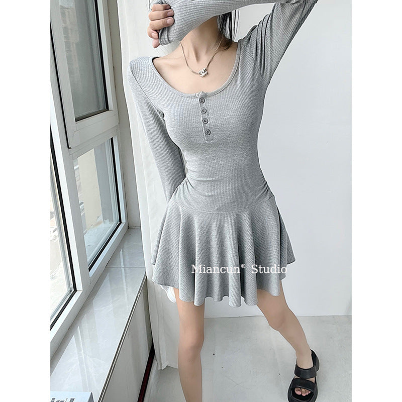 Damen Langarm Kleid mit fließendem Rock Drune