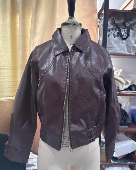 Damen modische Kunstlederjacke mit oversized Schnitt und breitem Kragen Drune