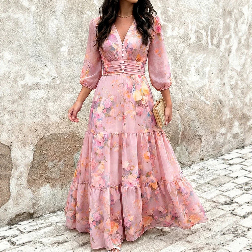Damen Maxikleid mit Wickeloptik, V-Ausschnitt und geraffter Taillenpartie Drune