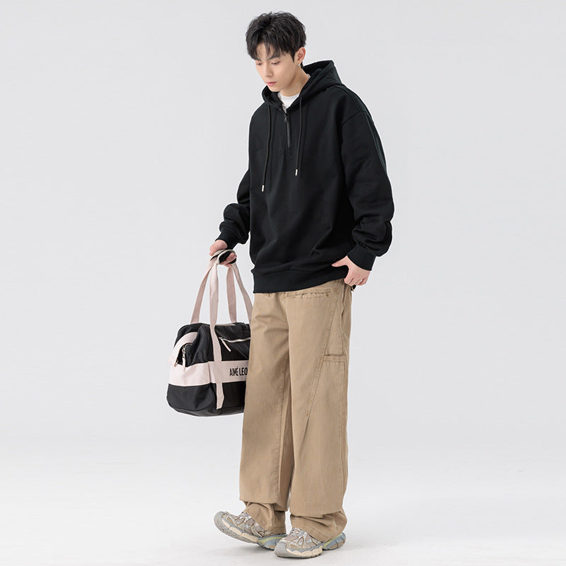 Unisex Oversize Kapuzenpullover mit Halbzip, Fleece-Innenfutter und geripptem Saum Drune