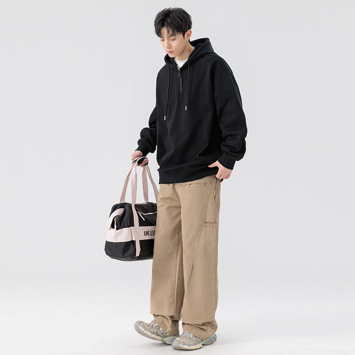 Unisex Oversize Kapuzenpullover mit Halbzip, Fleece-Innenfutter und geripptem Saum Drune