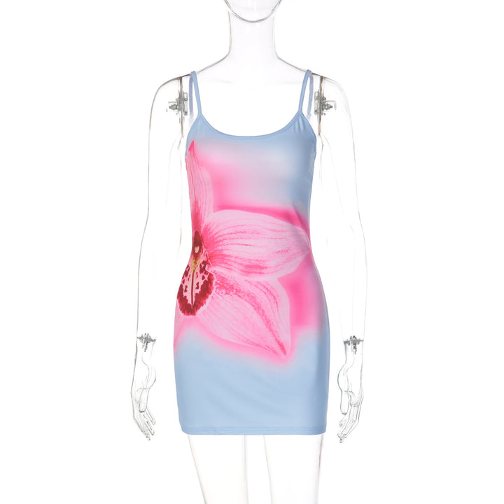 Damen Blütenmuster Minikleid mit feinen Spaghettiträgern Drune