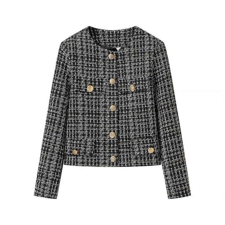 Damen elegante Tweedjacke mit goldenen Knöpfen Drune
