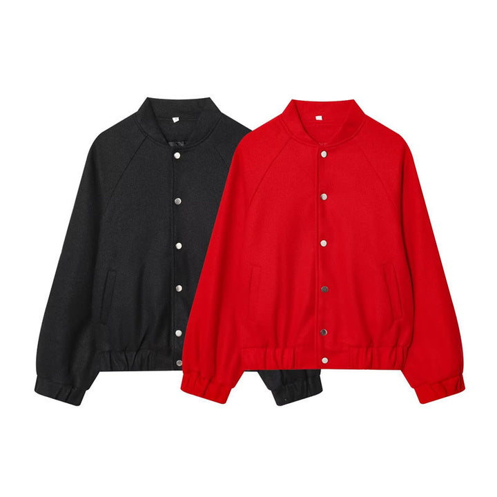 Damen Cropped Blousonjacke im Bomberstil mit Stehkragen, Druckknopfleiste und taillierendem Gummizug Drune