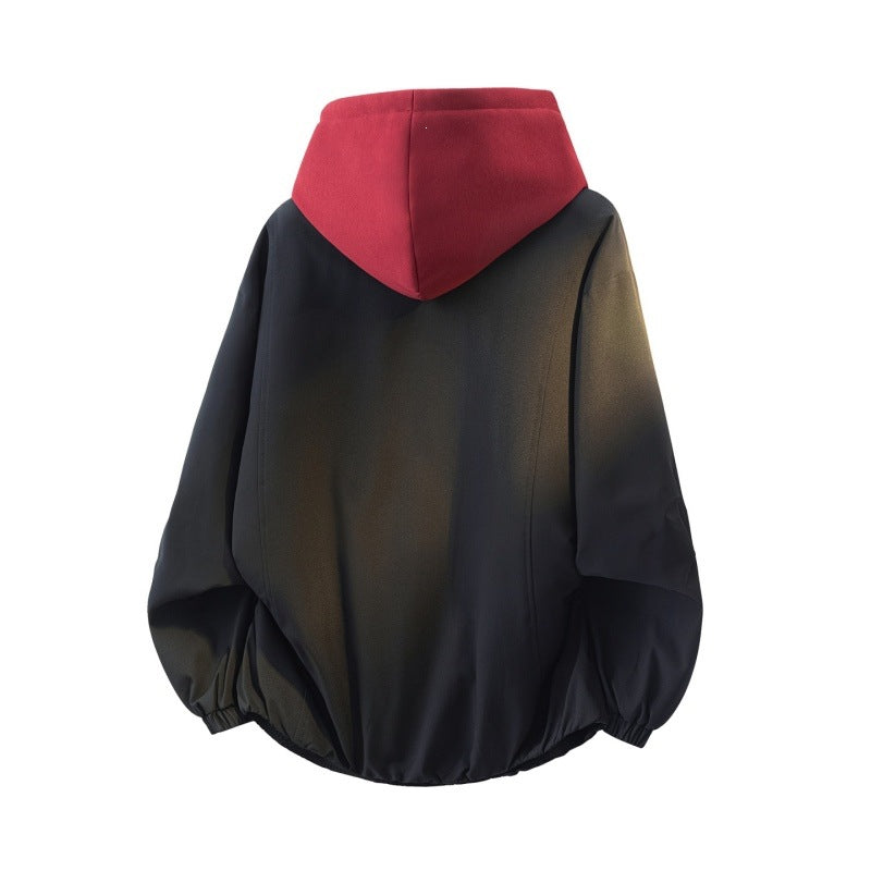 Unisex Oversize-Jacke im Lagenlook mit integrierter Kontrastkapuze und elastischem Saum Drune