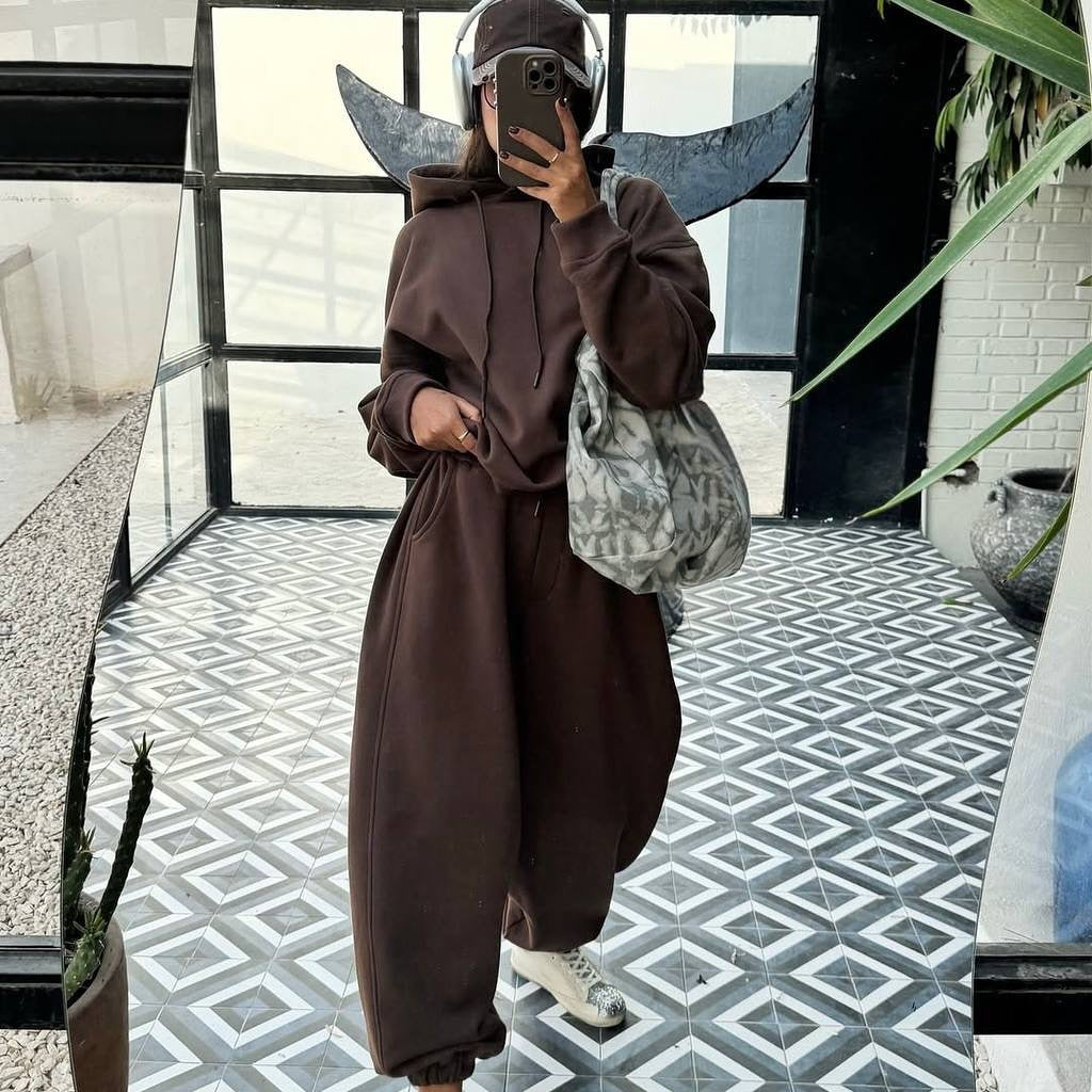Damen Oversized Sweatsuit mit Kapuze und Bündchen Drune