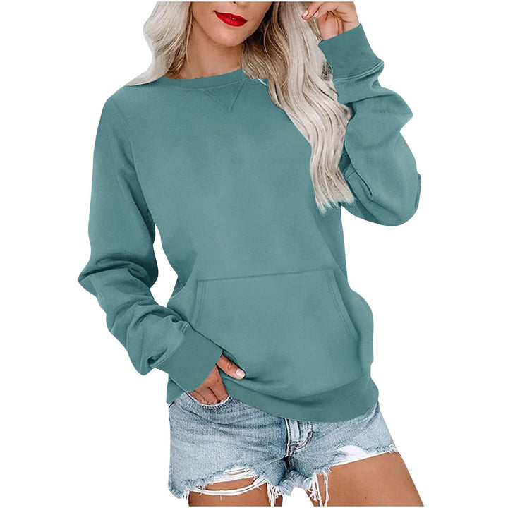 Damen Lockeres Sweatshirt mit Rundhalsausschnitt und Kängurutasche Drune