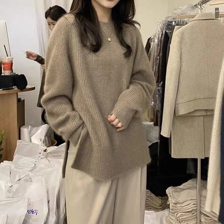 Damen luxuriöser und bequemer Strickpullover mit feiner Rippstruktur Drune