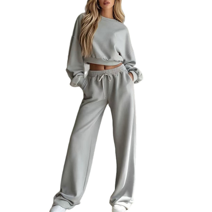 Damen Weiches Lounge-Set mit kurzem Sweatshirt und weiter Jogginghose Drune