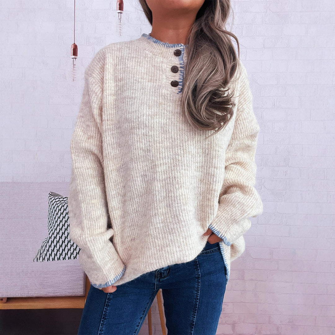 Damen lässiger Strickpullover mit klassischem Knopfdesign und übergroßem Schnitt Drune