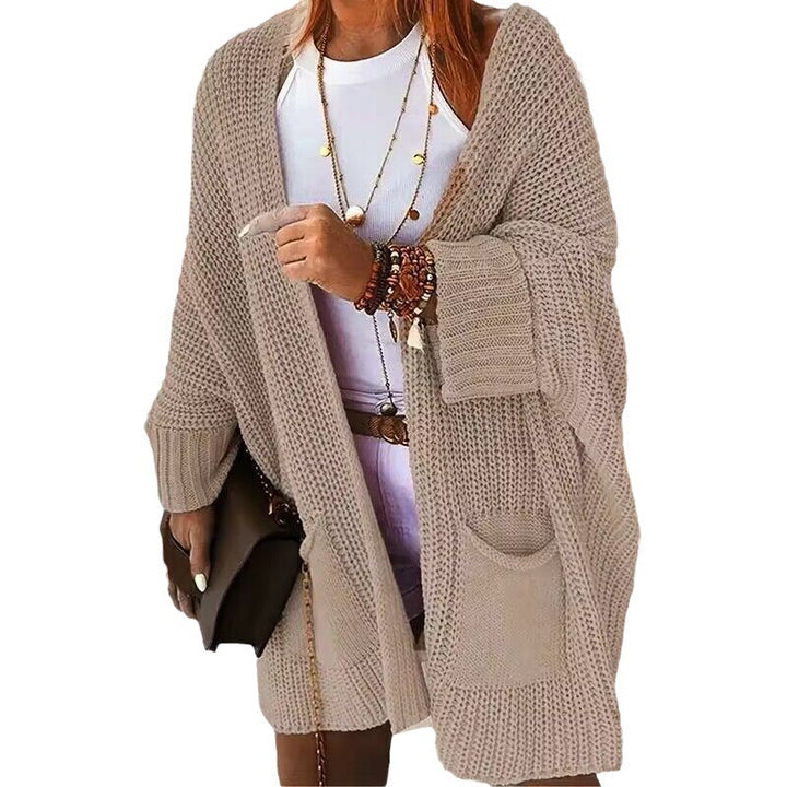 Damen Oversize Grobstrick-Cardigan mit weitem Schalkragen und aufgesetzten Taschen Drune