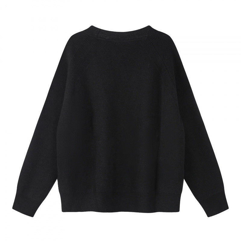 Unisex Boxy-Grobstrick-Cardigan mit V-Ausschnitt, Knopfleiste und Raglanärmeln Drune