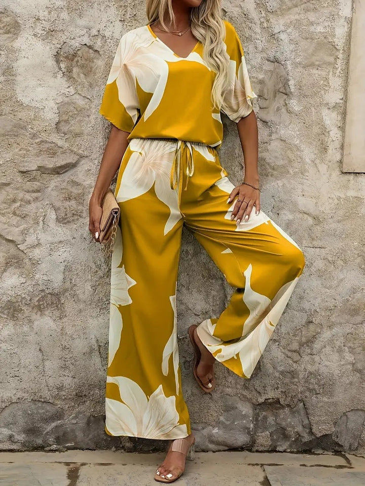 Damen Eleganter Jumpsuit mit floralen Mustern und weitem Bein Drune