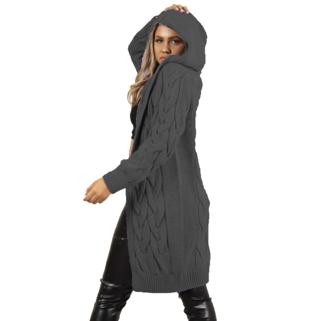 Damen Strickmantel mit Kapuze und Zopfdesign Drune