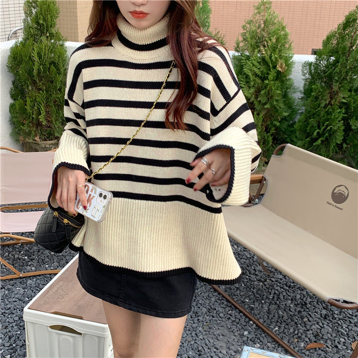 Damen lässiger Strickpullover mit gestreiftem Design und komfortablem Schnitt Drune