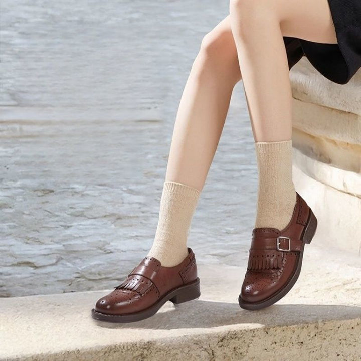 Damen Loafer im Brogue-Look mit Fransenkappe und verstellbarer Schnalle Drune