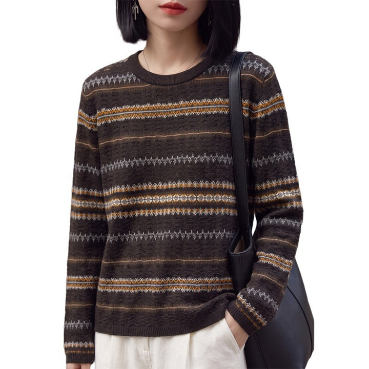 Damen Leichter Fair‑Isle Feinstrickpullover mit Rundhalsausschnitt und feiner Streifenstruktur Drune