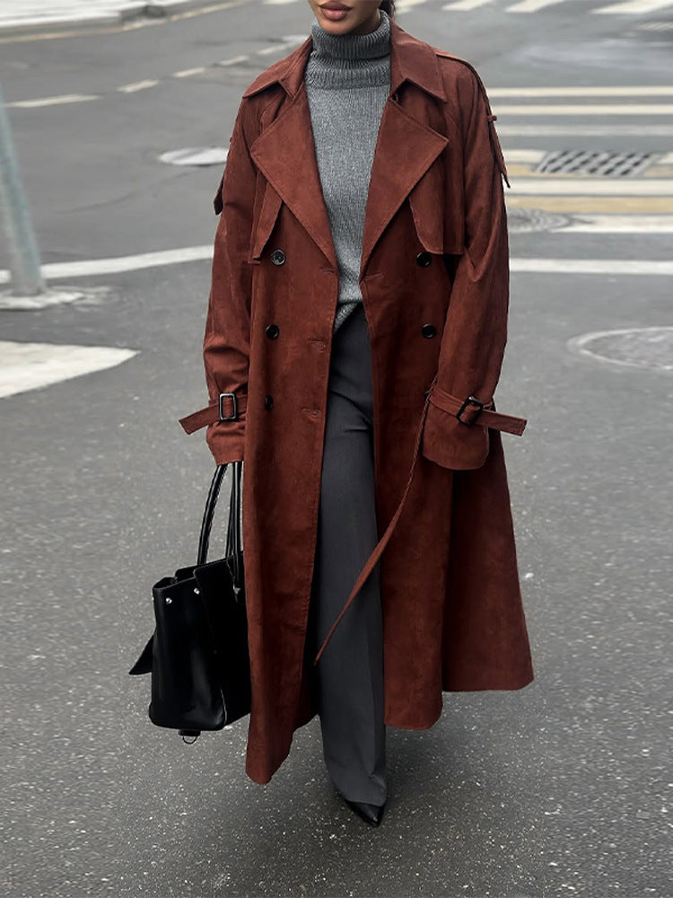 Damen Eleganter Trenchcoat aus Wildleder Drune