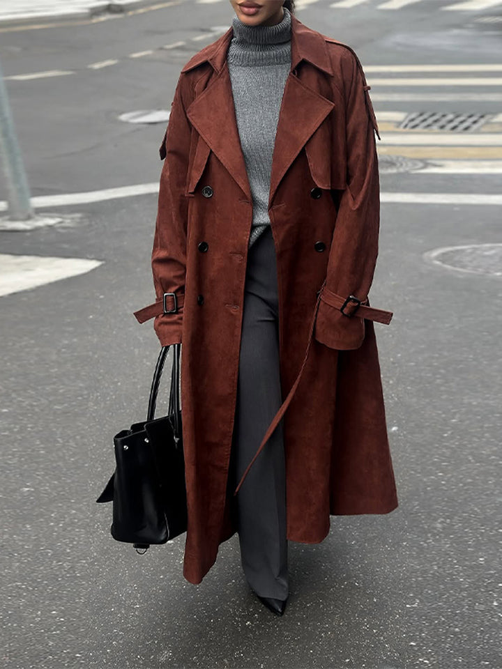 Damen Eleganter Trenchcoat aus Wildleder Drune