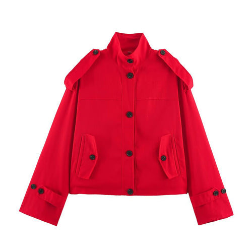 Damen Kurzjacke im Utility-Stil mit Stehkragen und Schulterpatten Drune