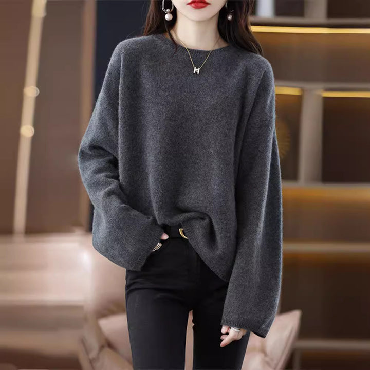 Damen weicher Strickpullover mit weitem Schnitt und legerem V-Ausschnitt Drune