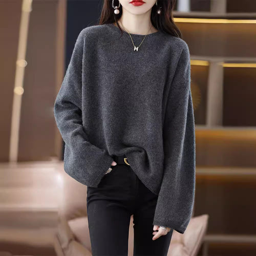 Damen weicher Strickpullover mit weitem Schnitt und legerem V-Ausschnitt Drune
