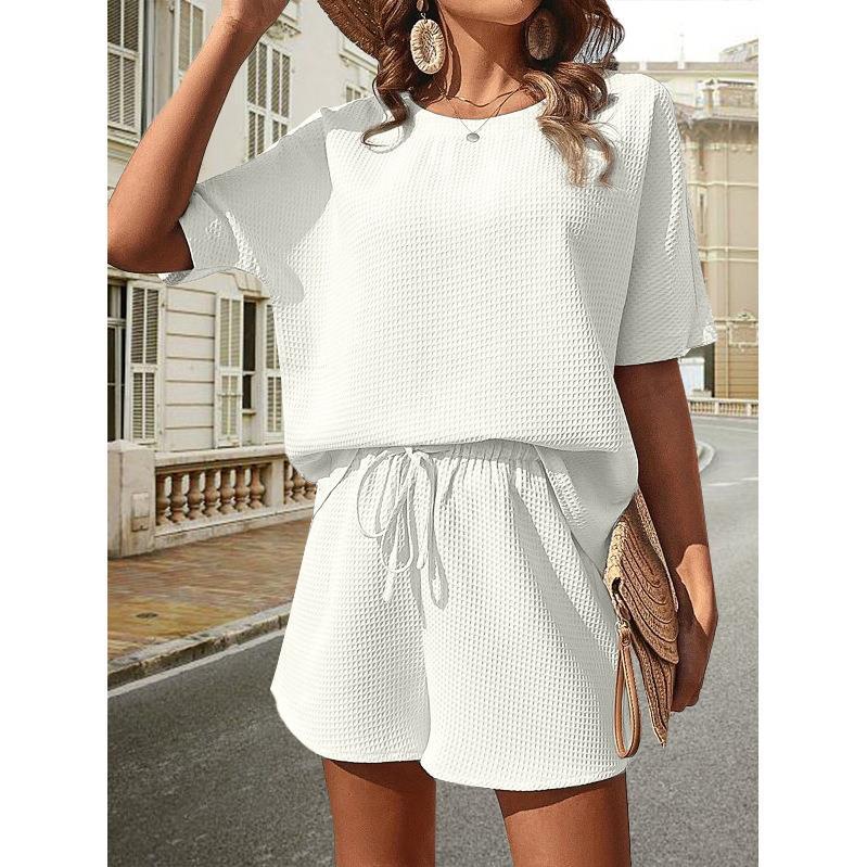 Damen lässiges Set aus Top und Shorts mit elastischem Bund Drune