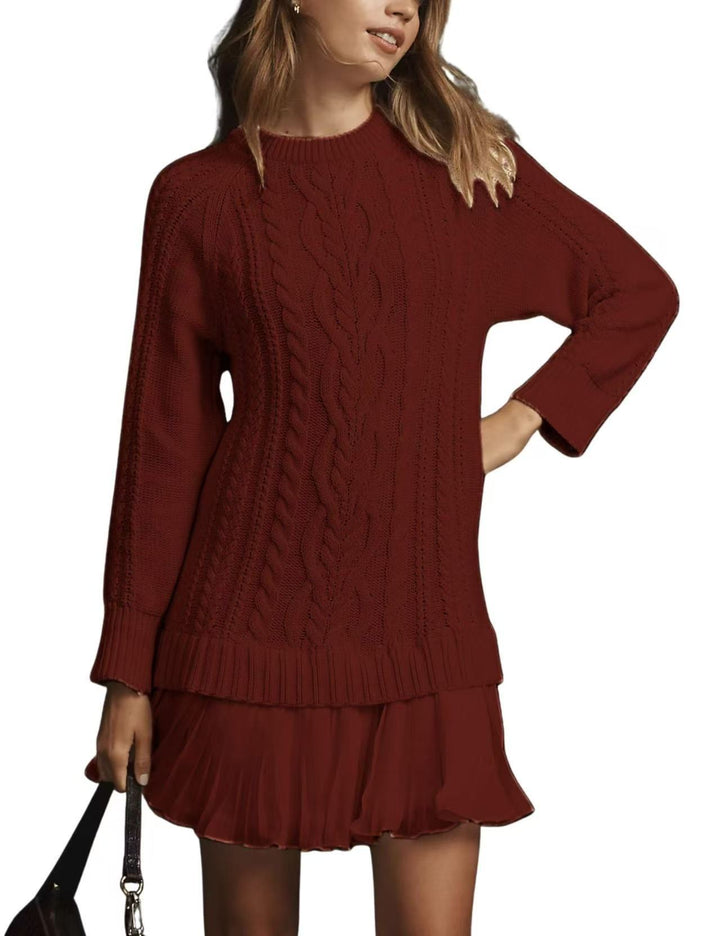 Damen nan Kabelstrick-Pullover mit Tunika-Schnitt, Zopfmuster und Rippbündchen Drune