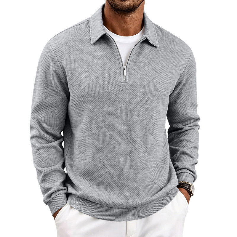Herren Halbzip-Strickpullover mit geometrischer Struktur und Stehkragen Drune
